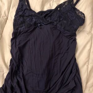 Women's Navy Lace-Trim Chemise - Sleepwear